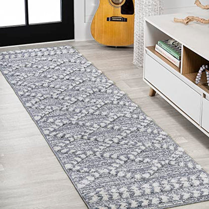 JONATHAN Y Trellis High-Low Gray/Cream Runner Rug 2X8 ft, Sofie Moroccan for Living Room, Bedroom, Kitchen, Office, Easy-Cleaning, High Traffic, Pet-Friendly, Non-Shedding SNT102A-28 - size: 2'2" x 8' (Runner)