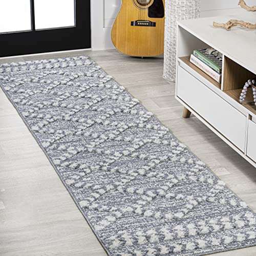 JONATHAN Y Trellis High-Low Gray/Cream Runner Rug 2X8 ft, Sofie Moroccan for Living Room, Bedroom, Kitchen, Office, Easy-Cleaning, High Traffic, Pet-Friendly, Non-Shedding SNT102A-28 - size: 2'2" x 8' (Runner)