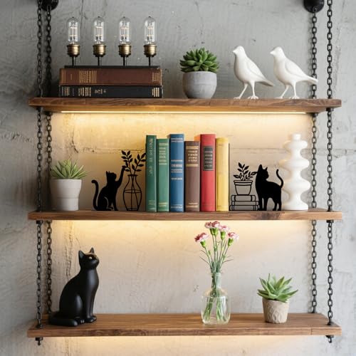 Metal Bookends Cat and Vase Book Ends for Shelves - color: Black - 1 Pair Cat & Vase