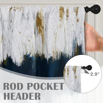 Emvency Valances for Windows, 2 Pack, 52x18 Inch, Gold Navy - color: Abstract Painting Blue, size: 52"W x 18"L (Pack of 2)