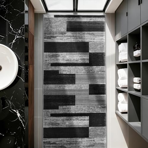 LIANLAM 2x6 Washable Runner Rug for Hallway&Kitchen(2x6,Black&Gray) - color: Black-gray, size: 2' x 6' (Rectangular)