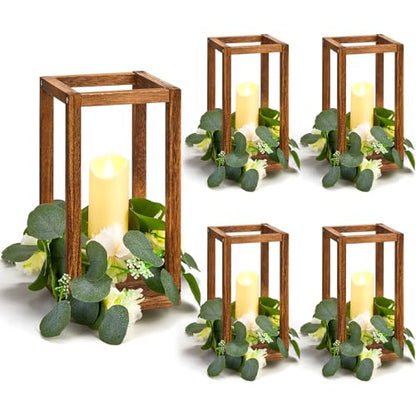 Sabary 5 Sets/ 15 Pcs Wooden Lantern LED Candles Wedding Centerpiece