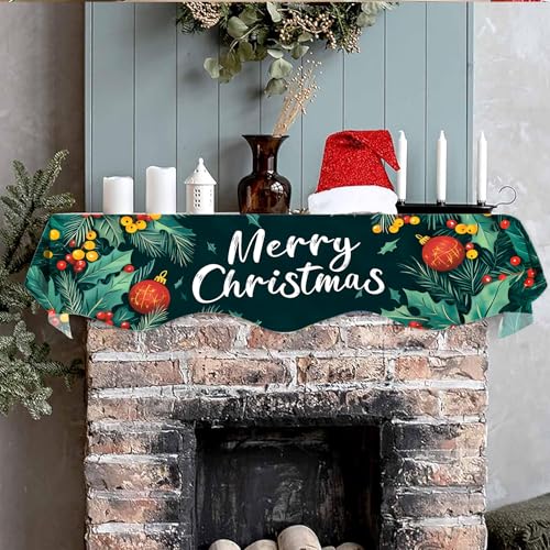 NYZE Christmas Mantel Scarf 60 x 17 Inch Fireplace Mantel Scarf Cover Decoration for Christmas Fireplace Scarf Shelf Top Runner Holiday Winter Home Decor - size: 60 x 17 in, style: Merry Christmas