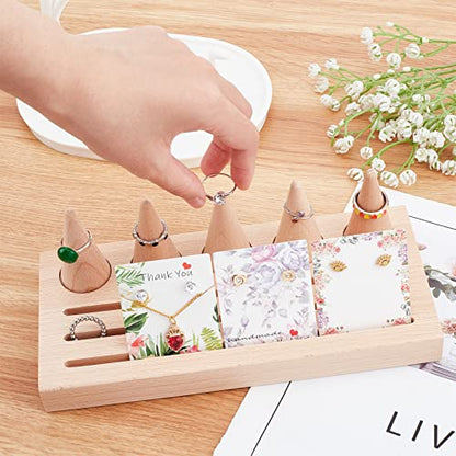 NBEADS Wood Rings Displays Set, Wood Finger Ring Stand with 5 Pcs Cone Ring Holders Counter Top Finger Cone Ring Organizers Wooden Ring Tray with Groove for Rings Jewelry Exhibition - color: Wooden- L.w.thi: 8.7x4x0.87"