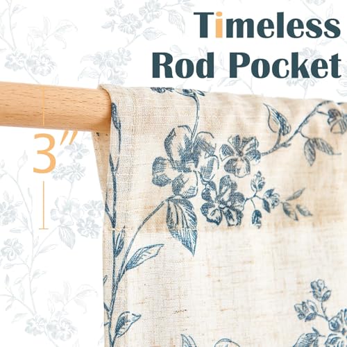 jinchan Floral Linen Kitchen Tier Curtains, 24 Inch, 2 Panels, Blue - color: Alisa Blue, size: 26"W x 24"L (Pack of 2)