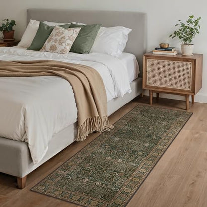 Bavni 2'6" x 7' Kitchen Runner Rug, Washable Non Slip, Dark Green Brown - color: Dark Green Brown, size: 2'6" x 7' (Rectangular)
