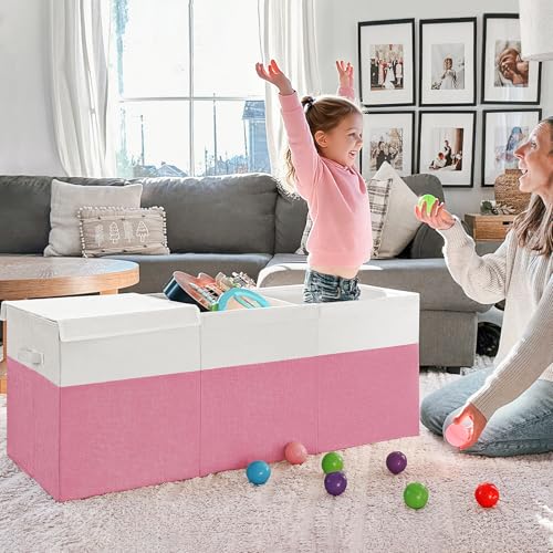 INDRESSME 185L Toy Storage Box, Pink & White, 39"x17"x17" - color: Pink & White, size: 39"x17"x17"