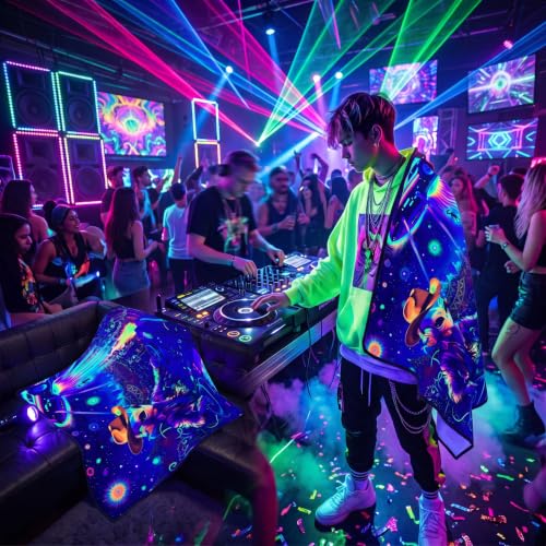 Blacklight Galaxy Alien Party Throw Blankets UV Reactive Night Sky Spaceship Throw Blanket Glow in the Dark Under Black Lights Game Room Decor Soft Throw Gifts 59x51 Inches - color: Alien Party