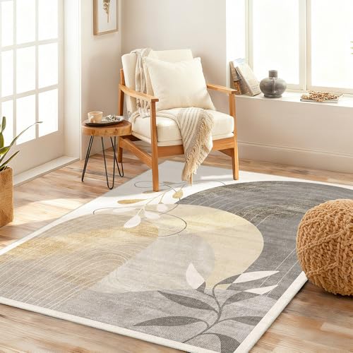 MUJOO 3x5 Rug Washable Area Rugs Low Pile Non Slip Mid Century Modern - color: Beige（modern）, size: 3' x 5' (Rectangular)
