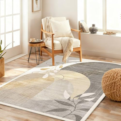MUJOO 3x5 Rug Washable Area Rugs Low Pile Non Slip Mid Century Modern - color: Beige（modern）, size: 3' x 5' (Rectangular)