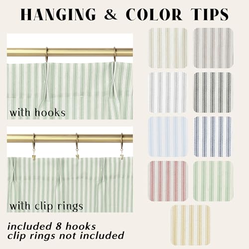 Lino Rosa Sage Green Kitchen Curtains Small 18 Inch Length Sheer Pinch Pleated Curtains with Hooks for Bathroom Window - color: Sage Green, size: 24"W x 18"L (Pack of 2)