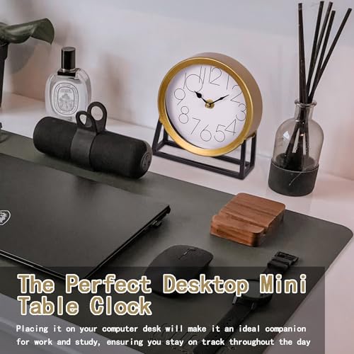 Modern Golden Table Clock on Stand, Decorative Desk and Shelf Clock, Mantel Clock Farmhouse Clock Non-Ticking, Home Décor for Living Room, Bedroom, Bedside, Desk, Gift Clock (Gold)