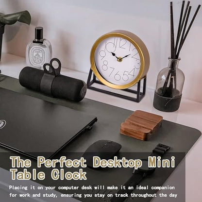 Modern Golden Table Clock on Stand, Decorative Desk and Shelf Clock, Mantel Clock Farmhouse Clock Non-Ticking, Home Décor for Living Room, Bedroom, Bedside, Desk, Gift Clock (Gold)