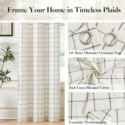 Aspen Plaid 54 Inch Natural Linen Curtains Black White Stripes - color: Plaid Beige/Black, size: 40"W x 54"L (Pack of 2)