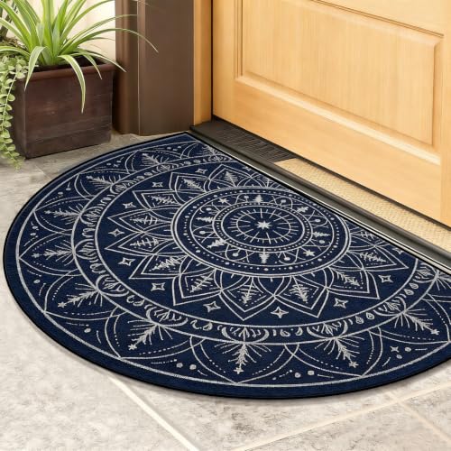 Half Round Door Mat 24"x36", Non-Slip Indoor Entryway Rug, Washable - color: Multicolor-9