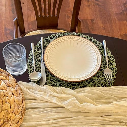 AHHFSMEI Paper Braided Round Placemats Set of 12 Natural Non-Slip Heat Resistant Table Mats for Dining Tables Woven Indoor & Outdoor Place mats(Green,12) - color: Green