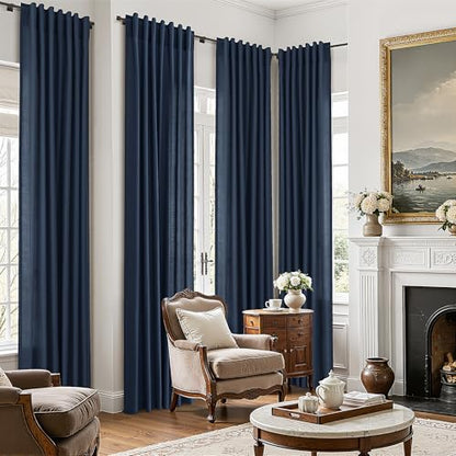 BOODII Linen Curtains 84 Inch Long for Living Room Navy Blue 2 Panels - color: Navy Blue, size: 52"W x 84"L (Pack of 2)