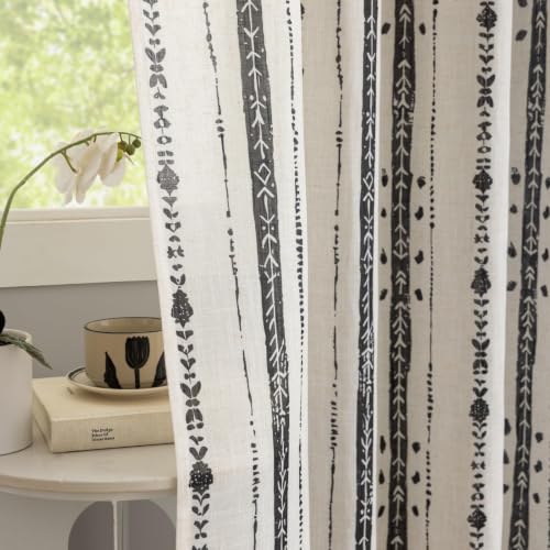 Black Boho Linen Curtains for Living Room 63 Inch Length 2 Panels - color: Black, size: 52"W x 63"L (Pack of 2)