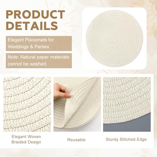 24 Pcs 13 in Round Woven Placemats Boho Charger,Beige,Classic - color: Beige, style: Classic
