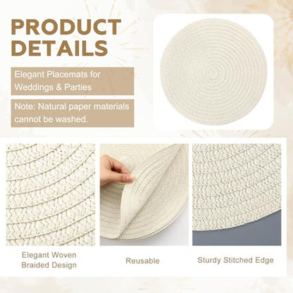 24 Pcs 13 in Round Woven Placemats Boho Charger,Beige,Classic - color: Beige, style: Classic
