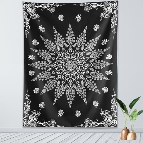 KJHL Black and White Mandala Tapestry Wall Hanging for Bedroom 60" x 44" - color: Black, size: 60"L x 44"W