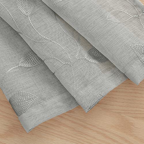 HOMEIDEAS Grey Kitchen Sheer Curtains Leaf Embroidered, 30x24, 2 Panels - color: 3-grey, size: 30"W x 24"L (Pack of 2)