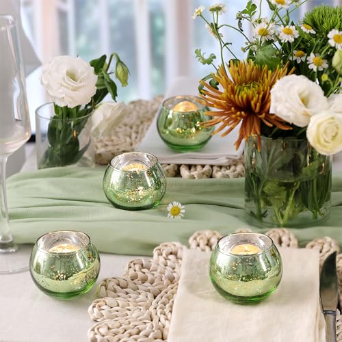 Volens Round Green Votive Candle Holder Set of 12, Mercury Glass Votives - color: Green, size: 12 PACK