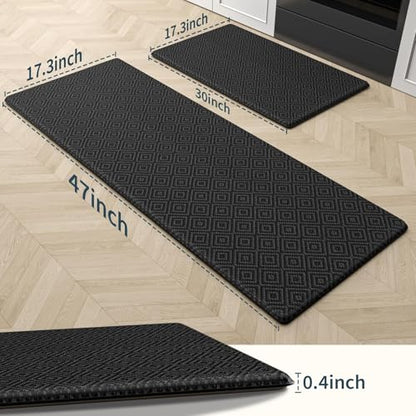 Kitchen Mat 2PCS Kitchen Rugs Cushioned Anti-Fatigue Rug Standing Desk Mat - color: Black, size: 47"L x 17.3"W x 0.4"Th