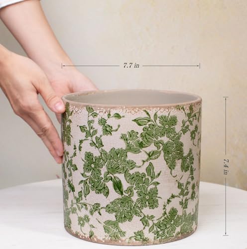 Xiaan Jiaju 7.7" Large Green Plant Pots, French Country Ceramic Flower Pots - color: Distressed Sage, size: Large - Drain Holes