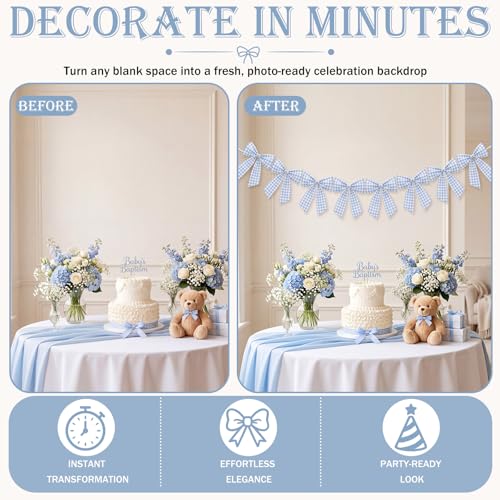 Flutesan 8 Ft Sky Blue Gingham Bow Garland Fabric Banner Farmhouse Decor - color: Sky Blue, style: Gingham