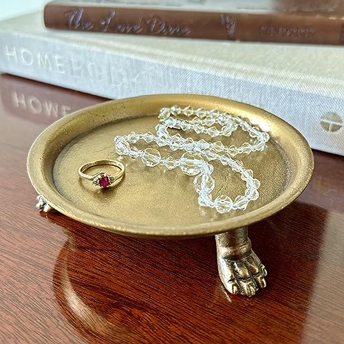 Hapton House 100% Solid Brass Clawfoot Dish - Pedestal Dish - 4.6 in - Candle Dish - Candle Holder - Candle Stand - Jewelry Dish - Jewelry Holder - Perfect for Wax Candles, Jewelry, Rings, Trinkets