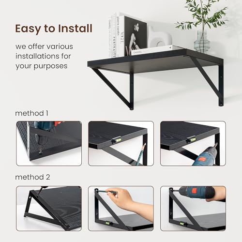 Axeman Deep Floating Shelves, 16'' x 10'' Black Wall Shelves Set of 2 - color: Black, size: 16W x 10D