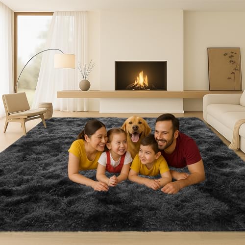 Darkgrey Fluffy Shag Area Rug, Non-Slip Thick Soft Carpet for Home - color: Darkgrey, size: 5' x 7' (Rectangular)
