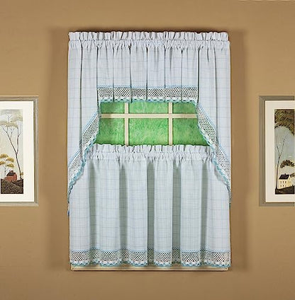 Today's Curtain Adirondack 2-Tone Crochet Valance 12", White/Blue, 60W x 12L - color: White/ Blue, size: 60"W x 12"L (Pack of 1)