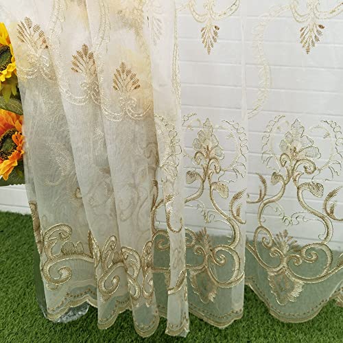 pureaqu Sheer Curtains Embroidered Window Drape Rod Pocket 1PC W52 x H84 - size: 52"W x 84"L (Pack of 1)
