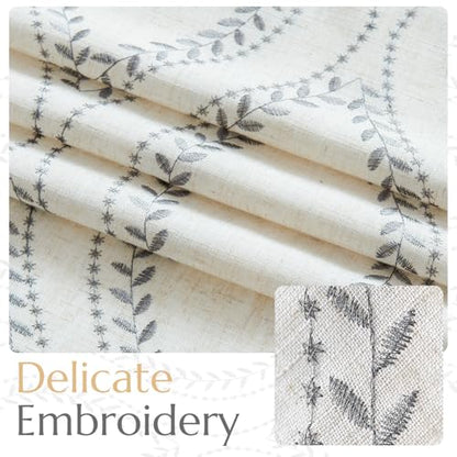 jinchan Boho Linen Curtains 63 Inch Grey on Beige Grommet 2 Panels - color: Vine Grey, size: 50"W x 84"L (Pack of 2)