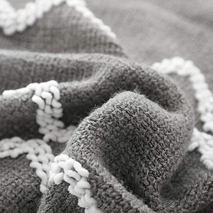 BOURINA Knitted Throw Blanket Boho Chenille Outdoor Blanket,Grey 50x60Inch - color: A-grey, size: 50"×60"