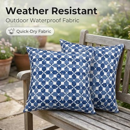 JMGBird Blue Throw Pillows Outdoor Pillow Inserts Included - color: Blue White Black With Plaid