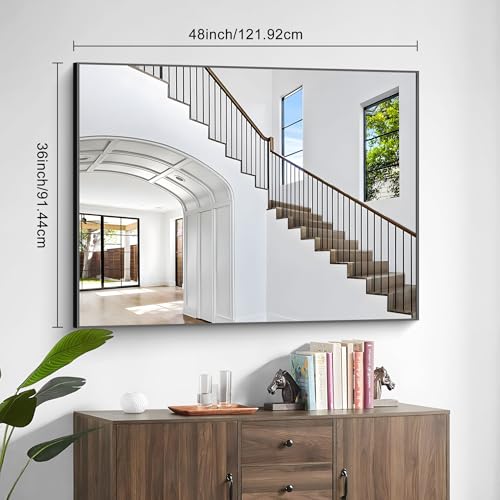 36x48 Inch Black Rectangle Mirrors for Wall, Large Bathroom Mirror for Over Sink, Black Framed Rectangular Mirror for Living Room Bedroom Bathroom, Hangs Horizontally or Vertically - color: Frame, size: 36"L x 48"W