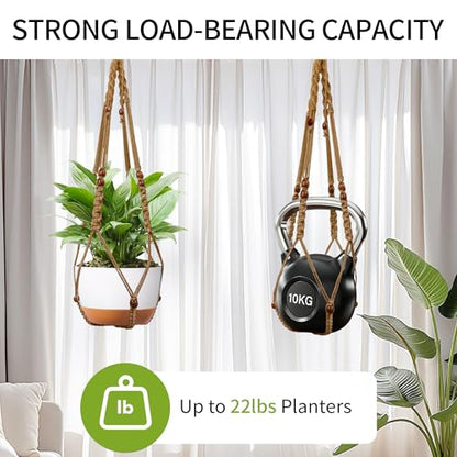 Macrame Plant Hanger - Fits 6-15 Inch Pots, Set of 2, Brown - color: 43+43 Inch Brown