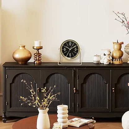Vintage Metal Desk Clock, Gold Black