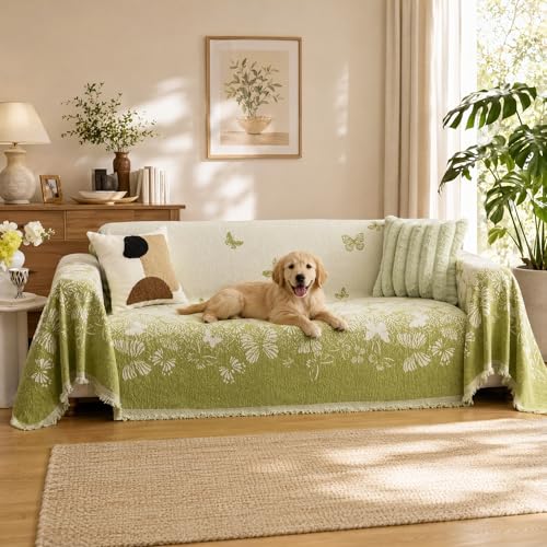 Couch Blanket Cover Chenille Sofa Slipcover Green Butterfly - color: Green Butterfly, size: 71"x 164"