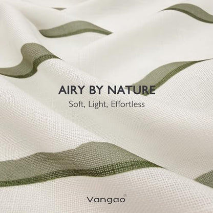 Vangao Striped Curtains Green on White Semi Sheer Curtains 63 Inches Long - color: Shadow Striped| Olive Green on Off White, size: 50"W x 63"L (Pack of 2)