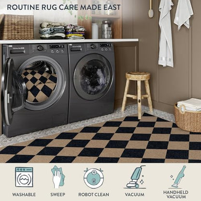 Lahome Checkered Easy Jute Rug, 2'6" x 8' Carpet Runners for Hallway 8ft Washable Rug Non Slip Kitchen Runner, Checkerboard Black Indoor Outdoor Carpet for Entryway