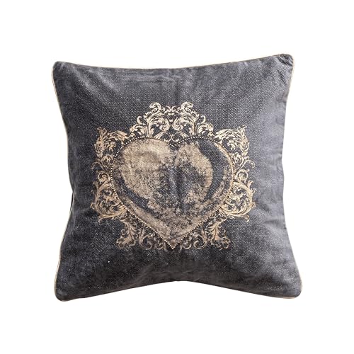 Creative Co-Op Square Cotton Velvet Printed Pillow with Hand-Embroidered Beads, Navy Color