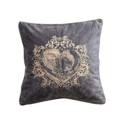 Creative Co-Op Square Cotton Velvet Printed Pillow with Hand-Embroidered Beads, Navy Color