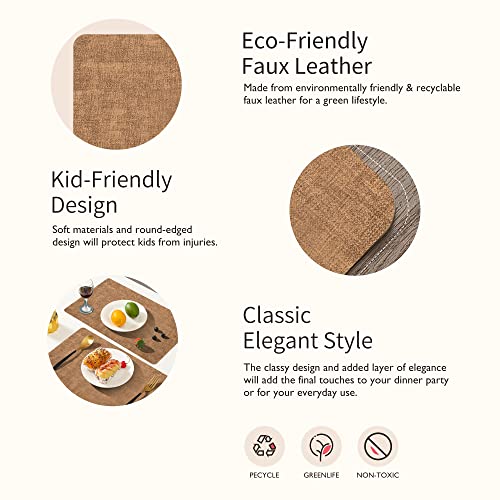 Maxpearl Faux Leather Placemats Set of 6, Easy to Clean, Brown - color: Light Brown