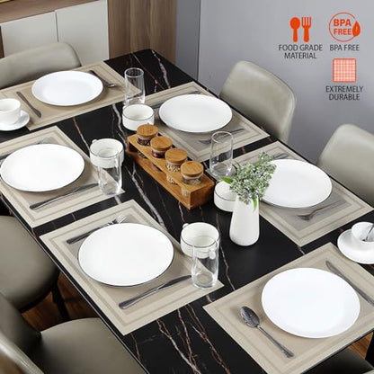 Beige Vinyl Placemats Set of 12,Washable Dining PVC Table Mats - color: Beige, size: 12PCS 12"Wx18"L