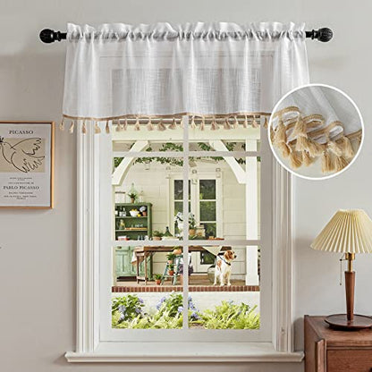 Beda Home Tassel Linen Textured Swag Curtain Valance, White, 52 x 18 in - color: White, size: 52"W x 18"L (Pack of 1)