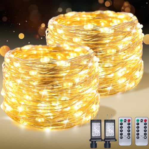 2PACK 100FT 300LEDs Fairy Lights Plug in,Silver Wire,Warm White - color: Warm White, size: 2*100FT 300Leds